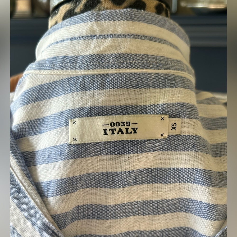 Blue and White cotton & linen dress or long shirt - Picture 3 of 4